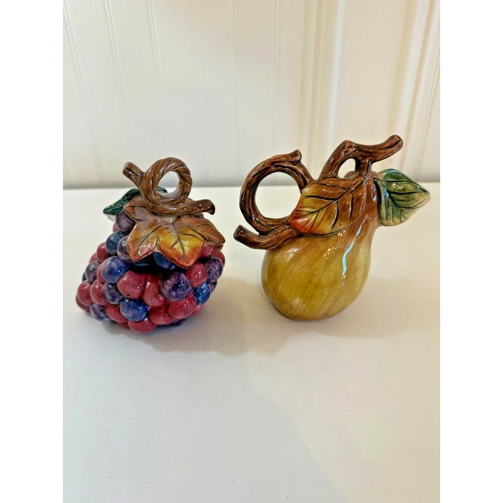 Fitz And Floyd Tuscan Villa Creamer Sugar Set Pear Grapes Ceramic With Box‎